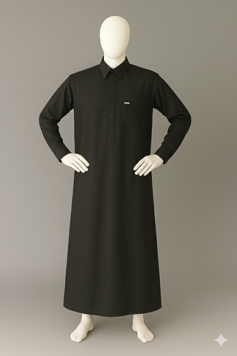 Saudi Thobe ( Plain Black ) | Imported TR Fabric